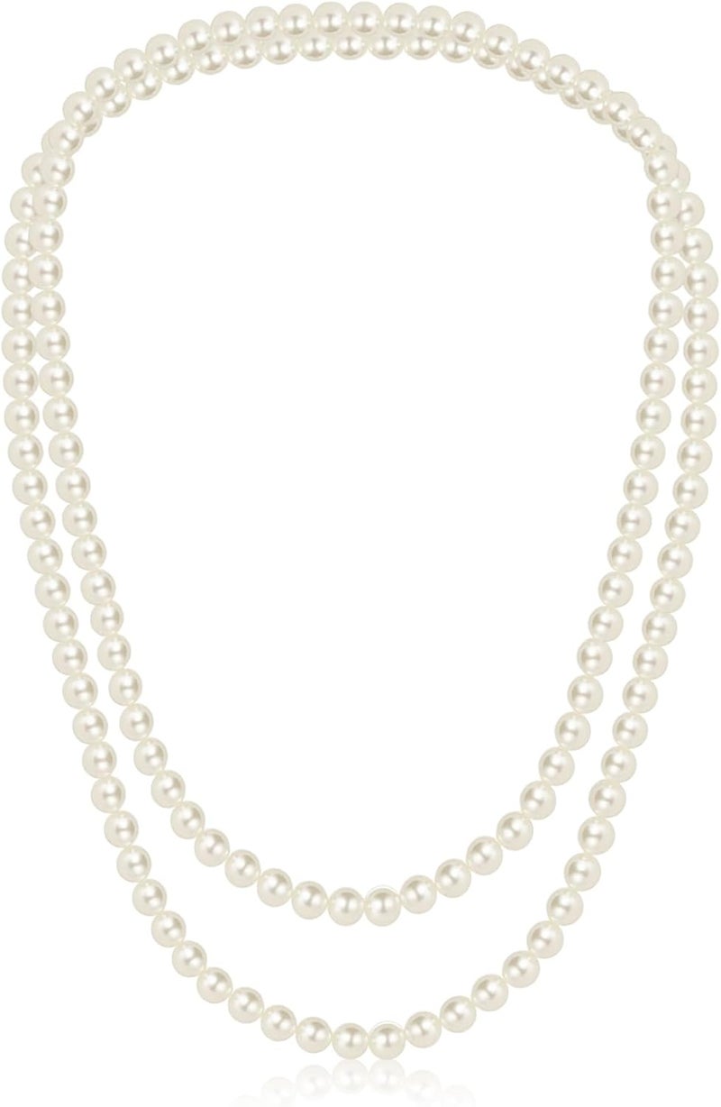 CdbC 59" Long Pearl Necklace, Faux Long Pearl Necklaces for Women, Vintage Elegant Long Pearls, Pearl Necklace Long for Wedding Party 1920s Gatsby Costume Jewelry - Image 1